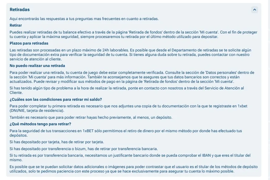 Cajero 1xBet para depósitos y retiradas